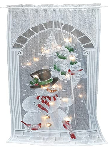 Weihnachts Vorhänge Weihnachts Scheibengardine Gardinen mit LED Spitze Vorhänge Transparent Schneemann Gardine Beleuchtete Weihnachtsgardine für Küche Badezimmer Tür Weihnachten Deko,101x 213cm