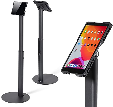 Tabdoq Support de Sol Universel pour Tablette réglable en Hauteur 70–120 cm – Compatible iPad & tablettes 10 à 13 Pouces – Rotatif et inclinable – Base Stable en métal – Gestion des câbles – Noir