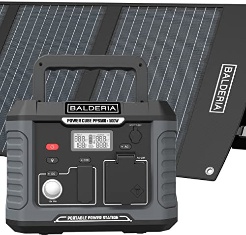 BALDERIA Power Set 500W | Solar-Generator, Kraftwerk | Tragbare Powerstation 400Wh mit Solarpanel 120W, Steckdose, 230V, USB | Strom für Outdoor, Camping, Arbeiten, Notfall, Balkon & Wohnmobil