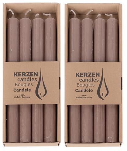 DecoLite Stabkerzen Rustik 25 cm, 10h Brenndauer, 8 Stück, Stein | Made in Germany, RAL-geprüft, ruß- & tropffrei, durchgefärbte Vintage Haushaltskerzen im Landhausstil, ohne Duft