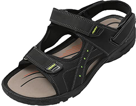 JOMIX Sandali Uomo Estivi Sportivi Aperti Trekking Mare Spiaggia in Eco-Pelle Cuoio Gomma SU8048 (Nero, 45)
