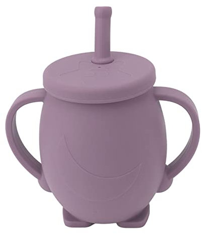 Pssopp Tazza con Beccuccio in Silicone 230 Ml Bicchiere con Cannuccia per Bambini Bicchiere da Addestramento per Bambini con Manici con Coperchio in Cannuccia per Neonati e Bambini (Viola)