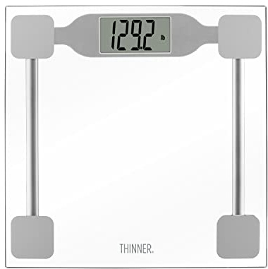 Thinner by Conair Scale for Body Weight, Digital Bathroom Scale in Clear Tempered Glass