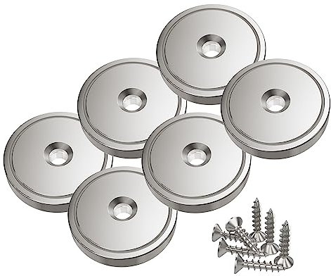 Magnetpro 6 Stück Scheiben Magnete mit Kapsel 40 KG Zugkraft 32 x 8 mm, Topfmagnet mit Loch