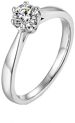AMDXD Eheringe Moissanite, Solitärring 14K 585 Weißgold 6 Klaue 0.6CT Moissanite Diamantring Weiß, Gr.52 (16.6), Echt Goldschmuck