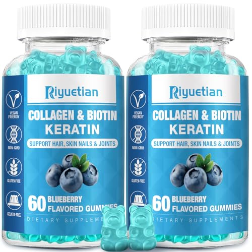Riyuetian - Biotin Gummies 15000mcg with Collagen for Adults Women & Men - Hair, Skin & Nails Gummies with Biotin - Collagen for Woman - Vegan, Non-GMO, Hair Vitamins - 120 Count, 2 Pack