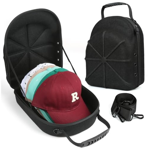 GERMUN Hard baseball hat case, Hat Carrier Travel Case with Adjustable Shoulder Strap, Hat cap case for 6 Baseball Caps - Perfect for Traveling (Black)