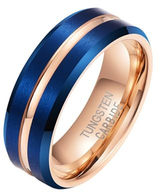 ANAZOZ Wolframringe Herren, Ringe mit Gravur für Männer Eheringe Größe 70 (22.3) Zweifarbiger Gebürsteter Ring Breit 8 mm
