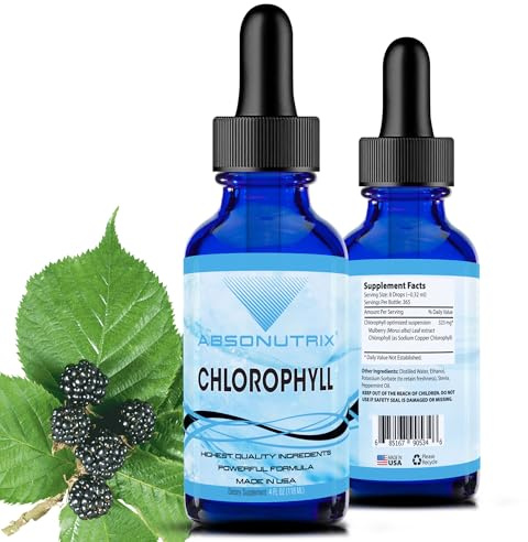 Absonutrix Chlorophyll Liquid Drops 323 mg, 4 Oz Liquid, 365 Servings, Made in USA, Quick Absorption, Quality Potent Ingredients, Non-GMO, GMP Certified, Cruelty-Free Products