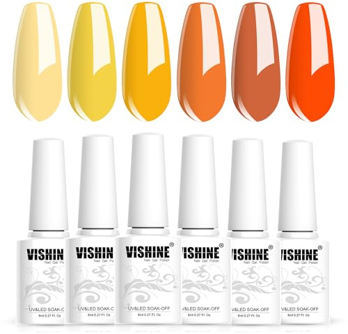 Vishine Smalto gel semi-permanente 6 colori, set di smalti gel colore giallo arancione zucca, colori girasole soak off UV LED nail art per manicure fai da te casa