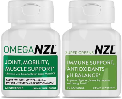 OMEGANZL Omega-3 Natural Joint Relief Supplement Natural Muscle Support, Green-Lipped Mussel Oil Joint Support, No Fishy Aftertaste, 60 Softgels Plus one Bottle of Super Greens 30 Capsules