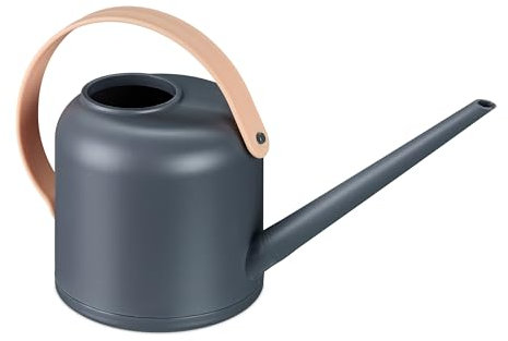 Relaxdays Gießkanne Zimmerpflanzen, 1,7 Liter, Kunststoff, Blumengießkanne für Zimmerpflanzen, Langer Hals, grau/Natur