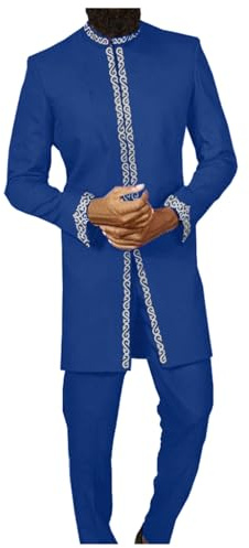 Gefomuofe Ensemble Dashiki pour homme - Costume ethnique traditionnel - Tenue décontractée - Confortable - Deux pièces - Robe ethnique africaine, bleu, XL