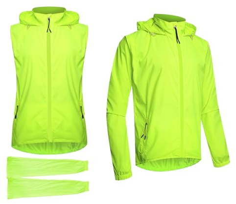 ARMAAN Giacca da ciclismo per uomo/donna Maglia da corsa leggera traspirante impermeabile Gilet senza maniche staccabile 2 in 1 Softshell Protezione UV Magliette da bicicletta Magliette,Green-XL