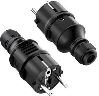 Oblinple 2 Pezzi Spina Schuko 250V 16A, Spina di Alimentazione del Contatto con Protezione Antipiega della Coppia, Maschio Spina Elettrica con Scarico della Trazione, Cavo Interno ed Esterno, Nero