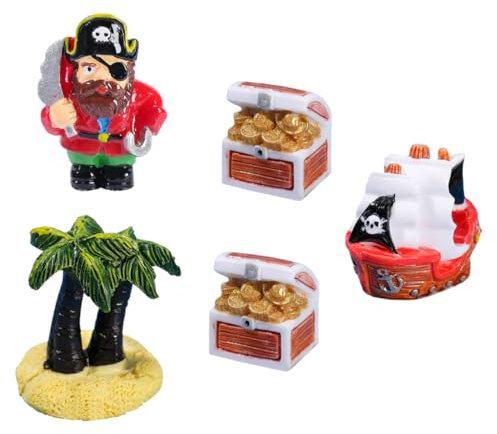 ABOOFAN 1 Set Piraten Ornamente Puppenhaus Strand Dekorationen Miniatur Ornament Set Strand Puppenhaus Miniatur Harz Meer Dekorationen Schatztruhe
