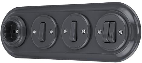 Unterputz Porzellan Retro Steckdose, Schalter, 4-fach, All-in-One, SET Serie PR1 dunkelgrau