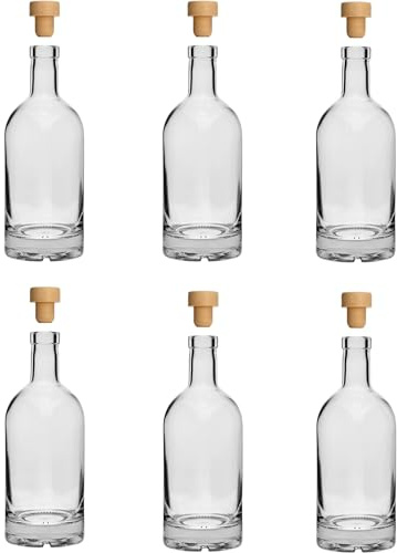 lilawelt24 6x 0,7L Glasflasche mit Korken zum Befüllen | 6 leere 700 ml Glasflaschen mit Korken für Likör, Schnaps, Sirup, Saft, Öl, Essig, Wasser und hausgemachte Geschenke