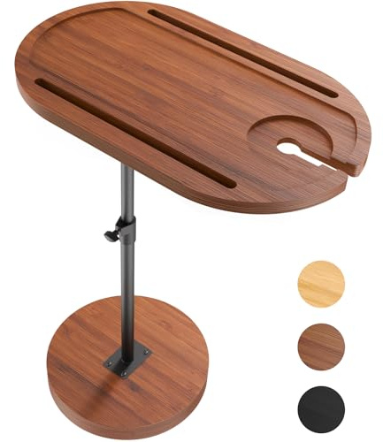 NiHome Bamboo Swivel TV Tray Table with Thickened Stable Non-Tipping Base,Adjustable Height Couch Table Tray,End Table,Bathtub Side Tray Table with 360° Rotating for Hot Tub Bedside Sofa Balcony,Brown