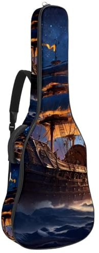 Wasserdichte Gitarrentasche mit Taschen und Schutzfutter, passend für 40/41/42 Zoll Gitarren, antikes Raumschiff, Mehrfarbig Nr. 08, 42.9x16.9x4.7 in, Gitarrentasche