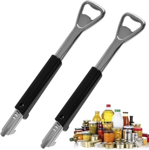 2Pcs Adjustable Jar Opener for Weak Hands, Stainless Steel Can Opener Jar Lid Gripper for Seniors with Arthritis, Multifunctional Manual Jar Opener with Bottle Cap Openers for Most Bottles