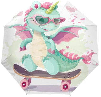 GAIREG Regenschirm mit Cartoon-Drachen-Einhorn, winddicht, für Reisen, kompakt, zusammenklappbar