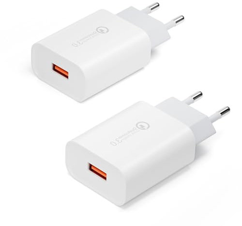 2 Pezzi Caricatore USB Quick Charge 3.0 18W, Carica Batterie Cellulare, Universale Caricabatterie Alimentatore Spina USB per Samsung Galaxy S21 S20 S10 S9 S8 A55 A25 A13, iPhone, Xiaomi, Huawei