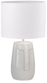 Tischlampe mit Keramikfuß Beige & Leinenschirm Weiß, 39cm groß