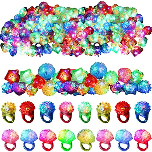 Leyndo 24 anelli luminosi a LED, in gomma, con luci LED che si illuminano al buio, per bambini, compleanni, Natale, feste, concerti, spettacoli (stili misti colorati)