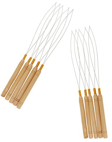 Healvian 10stücke Haarverlängerung Haken Nadeln Einfädler Werkzeug Mit Holzgriff Für Perücken Und Haarverlängerungen Mit Mikroperlen Und Röhrchen