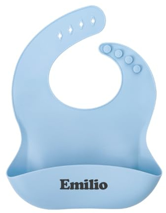 TYRY.HU Personalised Silicone Bibs for Babies & Toddlers Customized Name Soft Waterproof Baby Feeding Bib Adjustable with Wide Food Catcher Pocket