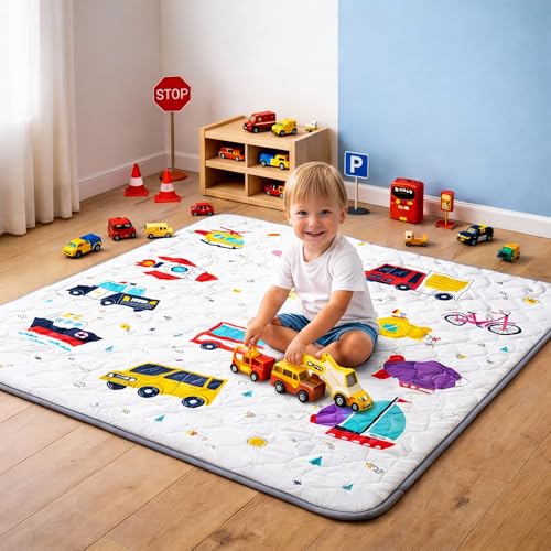 Jinrobabes Krabbelmatte Baby 127X127cm,Schwamm, Waschbare Spielmatte Baby Faltbar, Dicke einteilige Rutschfeste Krabbeldecke für Baby