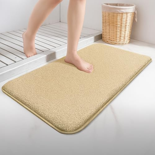 vounot® Tapis de Bain Antidérapant Ultra Doux et Absorbant en Microfibre Confortable Lavable Machine Surface Lisse pour Salle de Bain Douche Baignoire 60x90cm Beige