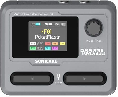 SONICAKE Gitarren Effektpedal Multi-Effekte 9 Effektmodule 100 Presets 20 Amp/Cab Gitarren Effektprozessor OTG USB Audio Interface BT mit APP Pocket Master (Grau)
