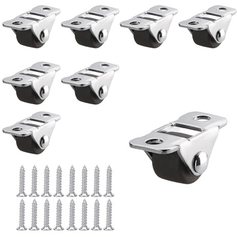Set di 8 Rotelle per Mobili Piccole,0.5 Pollici (12 mm) Ruote in Gomma con Piastra in Acciaio Non Segnanti e Silenziose Ideali per Mobili Domestici Elettrodomestici e Trasporto-Include 16 Viti