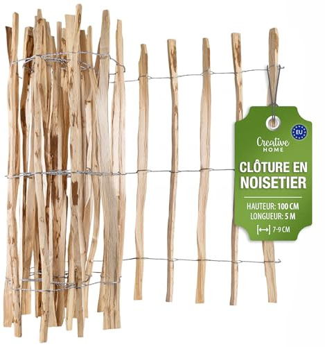 Creative Home trästaket 100cm högt och 5 m långt | hasselnötsstaket | rullstaket | lamellavstånd 7-9 cm | trädgårdsstaket Perfekt som gräsmatta kantning blomsterbädd kantning gjord av hasselnöt