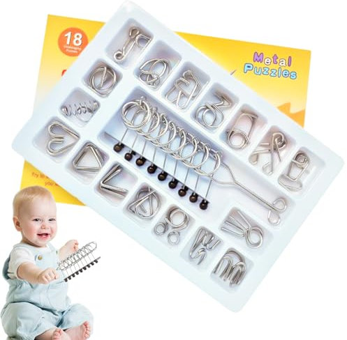 Juego de Rompecabezas de Alambre de Metal, Rompecabezas de Teaser de Cerebro de Metal | Juego de 18 Trick Tick Toy | Juego de Teaser de Cerebro, Actividad de Desarrollo de la Primera Infancia para la