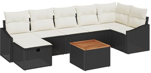 vidaXL 8-teiliges Garten Sofa Set Mit Kissen in Braun aus Poly Rattan | Stauraum Sitzmöbel Outdoor Lounge Esstisch Wetterbeständige Möbel Patio Vier-Sitzer Modular Couch Komfort