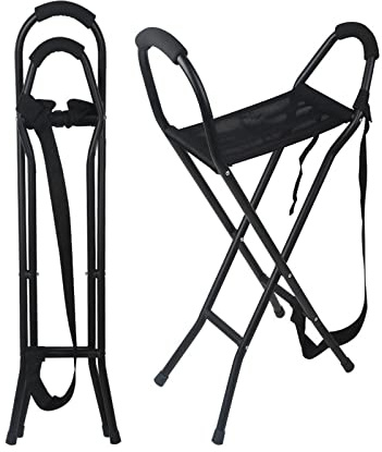 Asiento plegable para bastón, silla portátil de aluminio con 2 asas y 4 patas, taburete de viaje compacto para ancianos, ideal para acampar y uso al aire libre