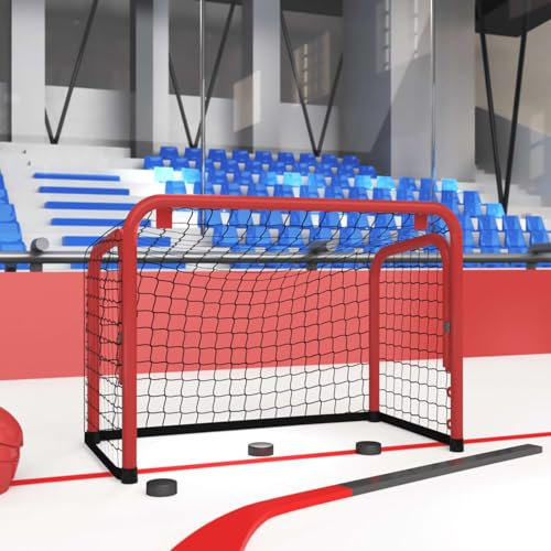Snsowed Porta Hockey Rete Rossa e Nera 68x32x47 cm Acciaio e Poliestere,Articoli Sportivi,Sport,Pattinaggio di Figura e Hockey,Porte da hockey-93740