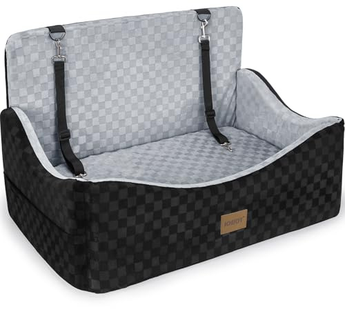 JOEJOY Dog Car Seat for Medium/Large Dogs - Reversible Dual-Sided Travel Dog Car Bed with Memory Foam, Washable Pet Booster Seat for Dogs up to 55 lbs or 2 Small Dogs, 2 Safety Leashes, Grey