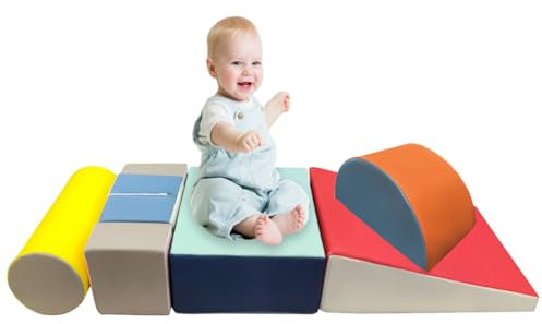 Jeu de Motricité Enfant, Parcours Motricité, Ensemble de Jeux pour Bébé 5 Pièces, Jeu Coloré en Mousse pour Grimper et Ramper avec Fond Antidérapant, Blocs Mousse Éducatifs pour Développement Moteur
