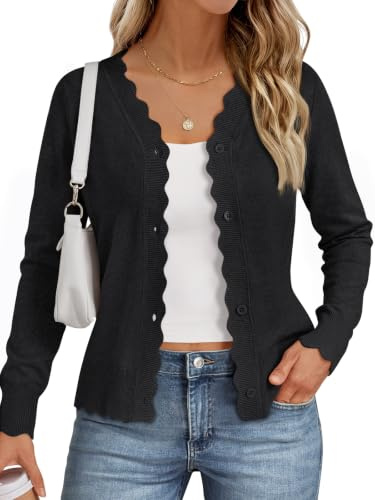 LILLUSORY Womens Lightweight Cardigan Long Sleeve Sweaters Black M | Cropped Tops, Teacher Outfits, Fall Fashion Clothes 2026, Business Casual Layering or Travel Airport