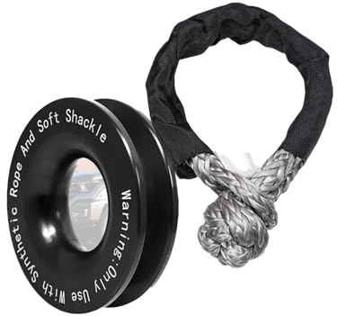 Corde de treuil synthétique souple de 25 947,6 kg + anneau de récupération – Manilles robustes avec manchon de protection pour la récupération de véhicule de camion (noir)