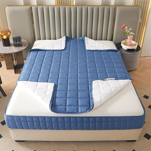 RTSFKFS Housse de Matelas Intégrale 140x190 Personnalisable Protege Matelas de Protection avec Fermeture Éclair Respirante Matelassé à Cinq Côtés Surmatelas(Bleu,140x190x20cm)