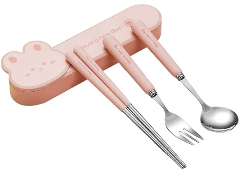 Derwrtup Cubiertos de viaje con estuche | Cubertería infantil para, resistente a los golpes, juego de vajilla infantil para comidas diarias, camping, alimentación de bebé, pícnic, almuerzo