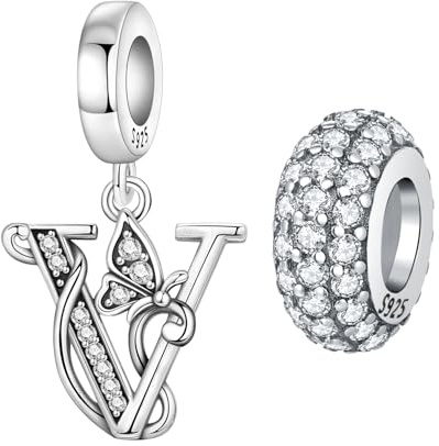 PANPOKI 2 st bokstavsberlocker silver alfabet initial berlocker pärlor för armband hängen smycken europeiska armband halsband smycken gåva för kvinnor, Universal Kompatibilität Charms, Sterlingsilver