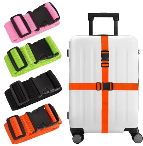 4 Pezzi Cinghie Regolabili per Valigie Con Fibbia, Cinghie per Bagagli Resistenti per Valigie, Cinghia per Valigia con Cinghie per Bagagli Pesanti, per Viaggi (Arancione, Verde, Nero, Rosa)