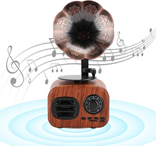 Fockety Altoparlante Retrò, Altoparlante Musicali Vintage Wireless a Forma di Fonografo Grammofono, Portatile Ricaricabile per Feste a Casa, Ufficio (Noce)