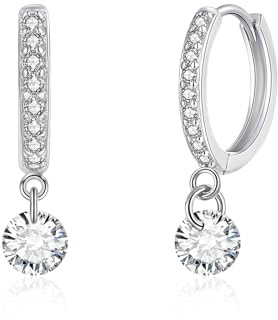 Glintara Ohrringe Silber 925 Hängend, Creolen Silber 925 mit Wassertropfen/Rechteck/Blatt/Stern/Herz/Rund/Quadrat Anhänger Zirkonia, Hypoallergen Ohrringe Hängend Leicht Hängeohrringe für Damen Frauen